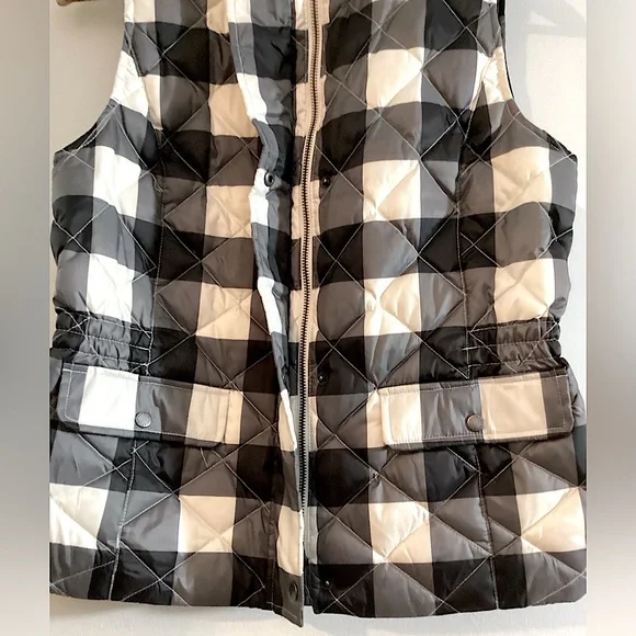 New Talbots Down Quilted Vest Black Grey White Large Buffalo Plaid Puffer XS - Picture 14 of 15